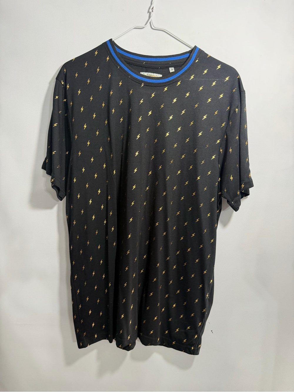 Men's Black Short-Sleeve Tee with Gold Lightning Print